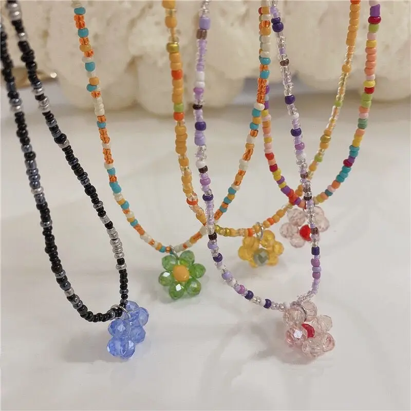 Ins Fashion Colorful Bohemian Necklace Summer Handmade Glass Bead Necklace