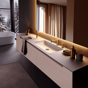 Modern <strong>Light</strong> Luxury Cream Color All-in-One Basin MDF Mirrored Water Resistant Eco-Friendly Durable Bathroom Cabinet <strong>Oak</strong> Style - Product Image 3
