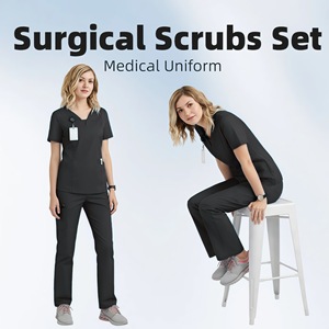 Women's Medical Scrub Suits Split Set Moisture Wicking Woven Fabric Hospital Uniforms For Nurses Doctors European American Style - Product Image 5