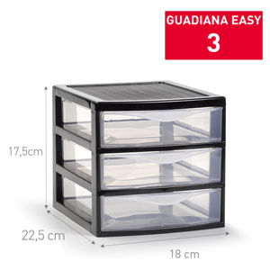 Guadiana Easy 3 <b>Drawer</b> Storage <b>Unit</b> Black Plastic Home Organization Box - Product Image 1