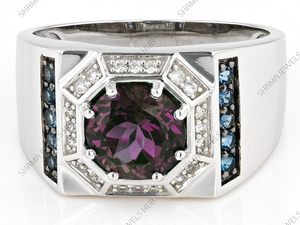 Anillo de compromiso de Alejandrita de corte redondo de 3,00 quilates Plata de Ley 925 con baño de rodio para bodas y fiestas - Product Image 3