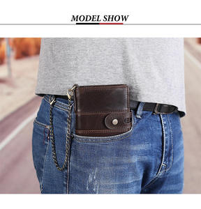 AndoBag Cartera Corta de Cuero Genuino para Hombre, Monedero Vintage, Tarjetero Pequeño, Mini Cartera con Cadena para Hombre - Product Image 3