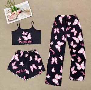 Pijama sin mangas de 3 piezas para mujer, ropa de dormir informal, chaleco, pantalones cortos, 3 en 1, ropa de dormir <span class=keywords><strong>Sexy</strong></span> - Product Image 1