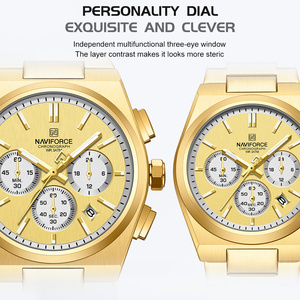 NAVIFORCE 8048 <span class=keywords><strong>GGG</strong></span> Golden Big Dial reloj de pareja de lujo de cuarzo pequeño reloj de tres agujas para hombres reloj de pulsera regalo de novia - Product Image 4