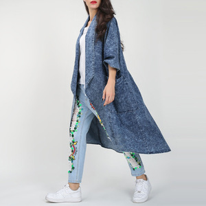 Automne Denim Trench Coat femmes coupe-vent manches lâche <span class=keywords><strong>grande</strong></span> <span class=keywords><strong>taille</strong></span> dames manteaux mode <span class=keywords><strong>vêtements</strong></span> coton Vintage Long solide - Product Image 2