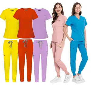 Colors Workwear Scrubs Surgical Clothes Color Scrub Sets Hospital Uniform 2024 Customize New Embossed Medical Scrubs for Unisex