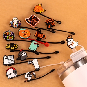 Wholesale Halloween 10MM Straw Topper Silicone Bat Pumpkin Spider Cute Drink Straw Cover Party Favor for Kids Adult Straw Topper - Product Image 3