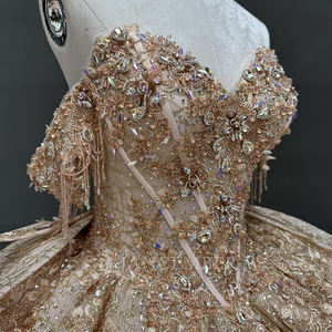 Shiny Gold Candy Color <b>Quinceanera</b> Party <b>Dress</b> Ball Gown Lace Applique Beading Mexico Corset Sweet 16 Sequins LSMC58 - Product Image 3