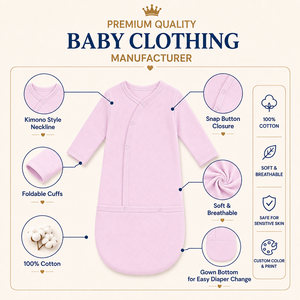 Combinaison de sommeil pour bébé nouveau-né de haute qualité, 100% coton biologique, boutonnée, anti-gigotement, OEM, fabriquée en usine au Vietnam - Product Image 5