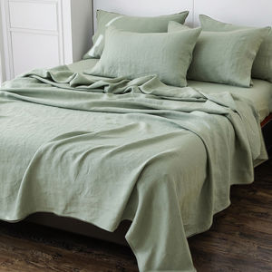 Luxus natürliche Salbei grün erweichen Queen-Size-King-Size-USA Französisch Flachs Bettlaken aus reinem Leinen Bettwäsche-Set Leinen Bettwäsche-Set - Product Image 1