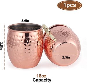 Tasse à café/bière martelée en cuivre massif plaqué, 16 oz, en acier inoxydable, style Moscow Mule, vente chaude - Product Image 3