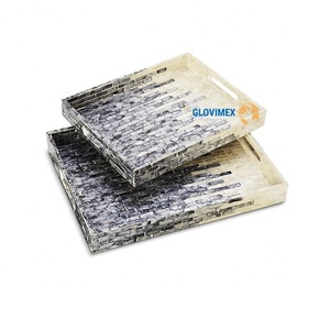 Vietrustic plateau de petit déjeuner de qualité supérieure fait à la main Rectangle nacre plateau de service Capiz coquille panier de rangement Vietnam - Product Image 2