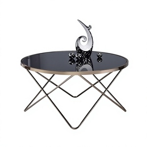 Decorative Eco-Friendly Modern Coffee <b>Table</b> Glass <b>Top</b> Metal Frame Black Finish Indian Exporter Finest Quality for Living Room - Product Image 1
