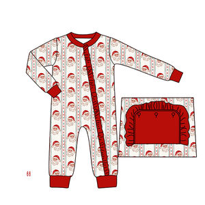 <span class=keywords><strong>Pyjama</strong></span> en fibre de bambou imprimé personnalisé Barboteuse Sapin de Noël Motif Père Noël Combinaison à manches longues Nouveau-né Bébé Garçons Filles - Product Image 2