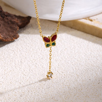 Collier en acier inoxydable plaqué or 18 carats avec pendentif papillon exquis incrusté de zircon, en titane, unique et tendance pour femme