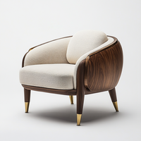Fauteuil de loisirs en tissu nordique avec pieds en métal, structure en bois de chêne, dossier incurvé pour appartement, salle à manger, extérieur, salon