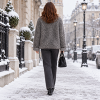 Veste en fourrure OEM grise sans col, à bouton unique, poches plaquées, en fourrure bouclée à poils longs, avec revers larges, coupe ample, pour style urbain automne-hiver