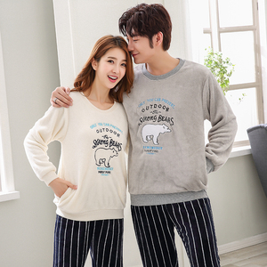 Pijamas de franela de manga larga para parejas, ropa de dormir de invierno directa de fábrica, nuevo diseño - Product Image 5