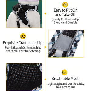 卸売 高品質 子犬用 脱走防止 快適メッシュ 反射素材 カスタム ノープル 調整可能 ペット 犬 猫 ハーネス リードセット - Product Image 2