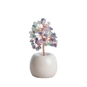 Crystal <b>Tree</b> Amethyst Sphere 7 <b>Branches</b> White Porcelain Base Home Decoration Gift - Product Image 3