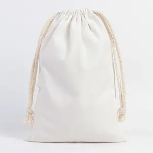 Promosyon küçük düğün keten pamuk hediye takı çantası özel Logo baskılı pamuk keten büzgülü torba