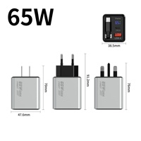 65W Universelles Digital-Display Wandladegerät mit Integriertem Verlängerungskabel Typ-C USB-Anschlüsse Galliumnitrid Schnellladegerät für Elektrogeräte