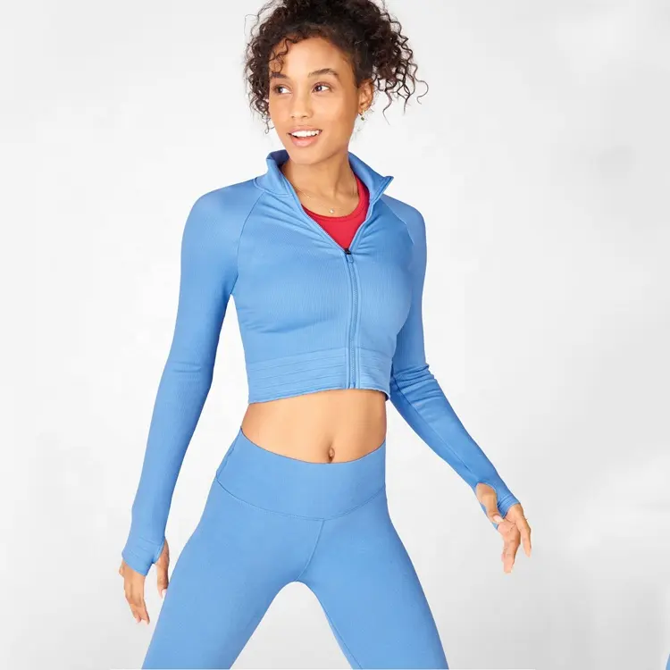 HD-YG091 Sport Laufen Active Wear Zip Yoga Jacke Frauen atmungsaktiv Yoga kurz und BH blau