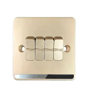 Modern Luxury Style Electrical Sliver Golden 4 gang 1 way PC High Grade 4 X 4 Gold Brazil Wall Switch