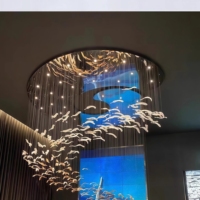JYLIGHTING Lustre suspendu en acier inoxydable et verre, motif feuille d'érable, projet d'ingénierie sur mesure