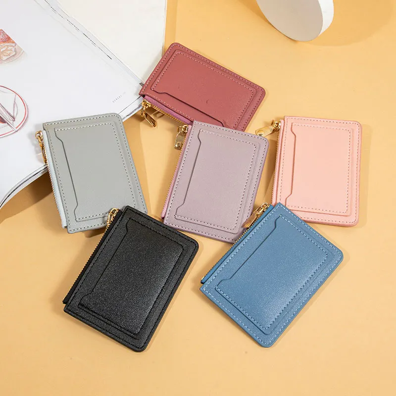 Fashion PU Leather Business ID Card Holder Credit Badge Holder Bus Cards Cover Coin Purse Mini Wallet With Keychain