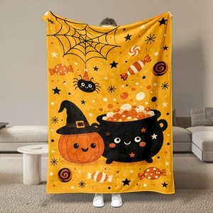 Halloween Pumpkin <b>Witch</b> Bat Flannel Blanket Throw Blanket Nap Blanket Party Decor Horror <b>Gift</b> Wholesale Machine Washable - Product Image 4