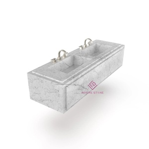 Lavabo Sospeso di Lusso Personalizzabile in Marmo Rosa Cristallo da 72 Pollici con Gonna da 16 Pollici per Bagni Residenziali su Misura e Commerciali di Boutique - Product Image 3
