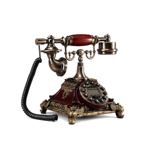 Vintage <b>Telephone</b> Ornament, Deep Red Wood Body with Brass Tone Elephant Base, Home Decoration - Product Image 1