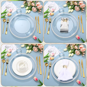 Assiettes de présentation en <span class=keywords><strong>plastique</strong></span> pour la décoration de mariage, support de vaisselle rond classique de 13 pouces réutilisable bon marché en <span class=keywords><strong>plastique</strong></span> <span class=keywords><strong>transparent</strong></span> doré, vente en gros - Product Image 4
