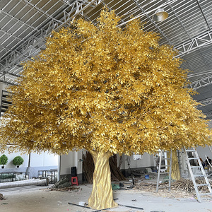 Hojas artificiales doradas, árboles de Banyan, plantas grandes de imitación para árboles de simulación al aire libre, tronco de fibra de vidrio, árbol grande - Product Image 4