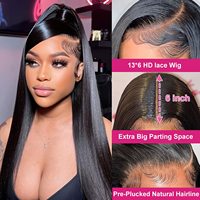 Perruques lisses en cheveux humains, densité 200%, perruque frontale en dentelle HD 13x6, 24 pouces, pour femmes noires
