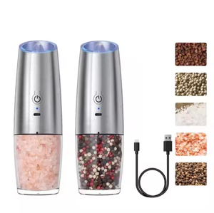 Juego de Molinillos Eléctricos Recargables para Pimienta Negra, Sal y Especias con Base de Luz Azul, Molinillos de Café Negros - Product Image 2
