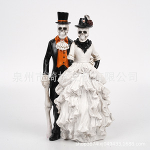 หัวกะโหลกเจ้าสาวและเจ้าบ่าว ของตกแต่งฮาโลวีน เรซินสังเคราะห์ งานแฮนด์เมด ของประดับตกแต่งภายในสำหรับห้องนั่งเล่นและทางเข้าบ้าน - Product Image 5