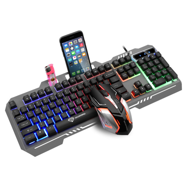 DIVPARD GMK-70 Metal Panel Wired USB Keyboard Mouse Set Mechanical Touch Esports Luminous Game Keyboard RGB Backlit Programmable