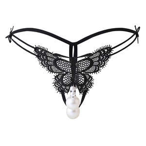 กางเกงในผู้หญิงไซส์ใหญ่แบบ Thong สีดำ แต่งลูกไม้ประดับมุก ดีไซน์เป้าเปิด ผ้าตาข่าย - Product Image 3