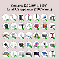 Adaptateur de voyage multi-prises Foxcan 2000W avec 2 ports USB-C + 2 ports USB-A, chargeur PD, matériau ignifuge, convertisseur de tension de voyage