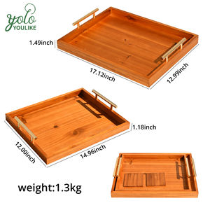Juego de 2 bandejas otomanas de madera de grado alimenticio para servir desayuno rústico bandeja de madera con posavasos - Product Image 6