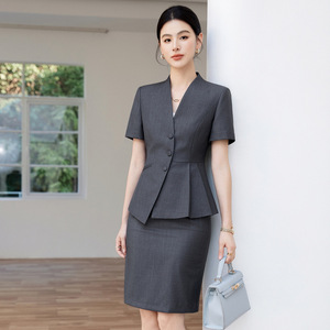 Women's Suit Set Short Sleeve Office Lady Breathable Wool Blend Commute Work Interview Elegant Slim Fit Skirt Set - Product Image 4