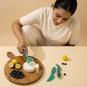 Handmade Collection Trendy <b>Green</b> Resin Cheese Tools Set Eco-Friendly Dishwasher Microwave Safe Durable Butter Cutter Fruit Fork - Product Image 1