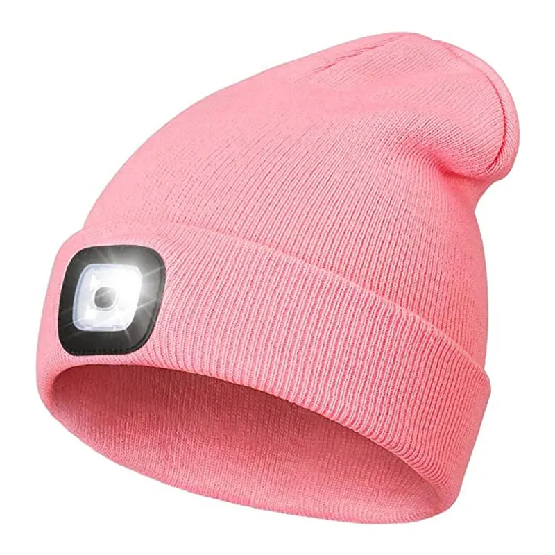 Usb Oplaadbare Nacht Zaklamp Gebreide Muts Led Light Winter Beanie Koplamp Winter Muts Met Licht