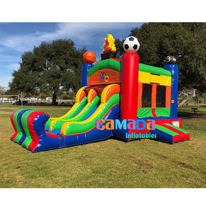 Château gonflable inspiré du ballon de sport Combo pour garçons Bounce House avec videur et toboggan Jumping Castle avec toboggan - Product Image 1