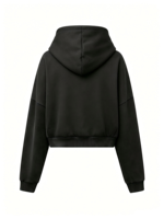 Sweat à capuche court unisexe noir délavé style vintage avec motif graphique d'engrenages et de chaînes steampunk, streetwear industriel