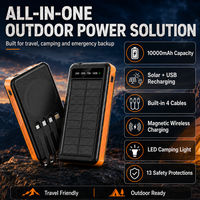 Batterie solaire d'urgence 10000mAh pour l'extérieur avec lampe torche LED, câbles intégrés et charge sans fil pour le camping, la pêche et les voyages