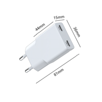 Chargeur mural ultra-fin PD 30W avec double port USB-C ou USB-A, chargeur rapide PD 30W avec adaptateur EU CE RHoS FCC pour téléphone portable