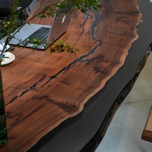 Mesa de comedor de tablero grande ecológica moderna con escritorio suspendido de oficina de madera de nogal negro y olivo - Product Image 4